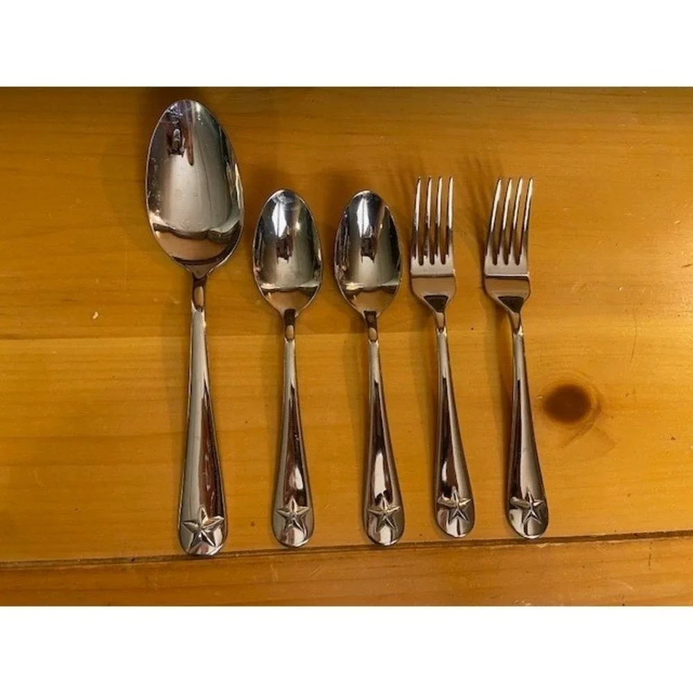 Oneida Tindra Stainless Steel Flatware 5 Piece Set Star Pattern ZZ-14 Silver